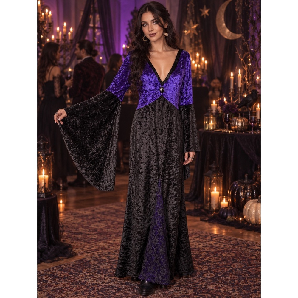 Witchy Whimsigoth Midieval Halloween Costume Dress XL Velvet Renaissance Gothic